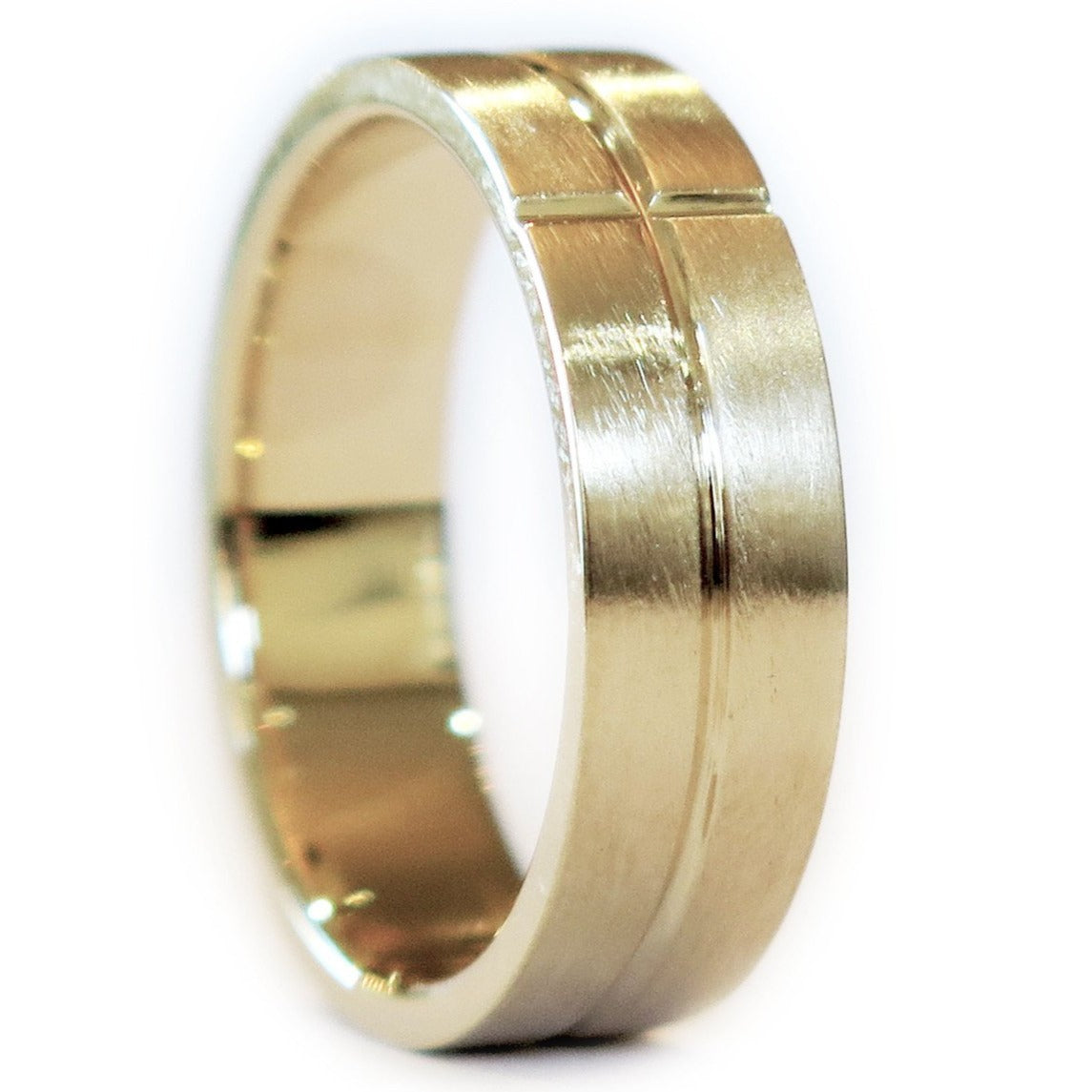 Men's Unique Wedding Band with Engraved Geometric Pattern