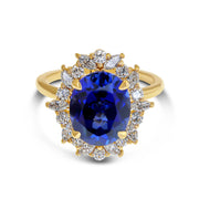 Unique Diamond Wreath Sapphire Ring with Marquise & Round Diamonds Engagement Ring  Angled View