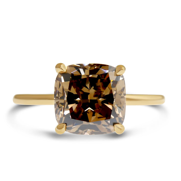 Alessia Champagine Diamond Ring With Hidden Halo - Yellow Gold- (3.04ct) White background