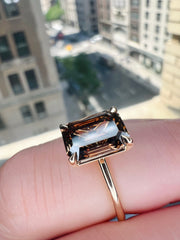 Lenka Natural Emerald Cut Champagine Diamond Engagement Ring - Yellow Gold - (2.82ct) Shown On Hand