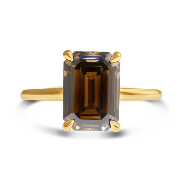 Lenka Natural Emerald Cut Champagine Diamond Engagement Ring - Yellow Gold - (2.82ct) white background