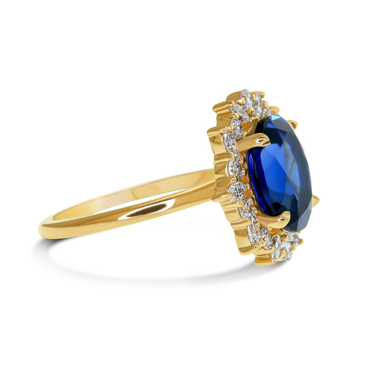 Unique Diamond Wreath Sapphire Ring with Marquise & Round Diamonds Engagement Ring Side View