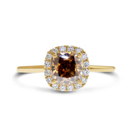 Emilia 1.02ct Natural Cushion-Cut Champagne Diamond Halo Engagement Ring Eco-Friendly 14k Yellow Gold