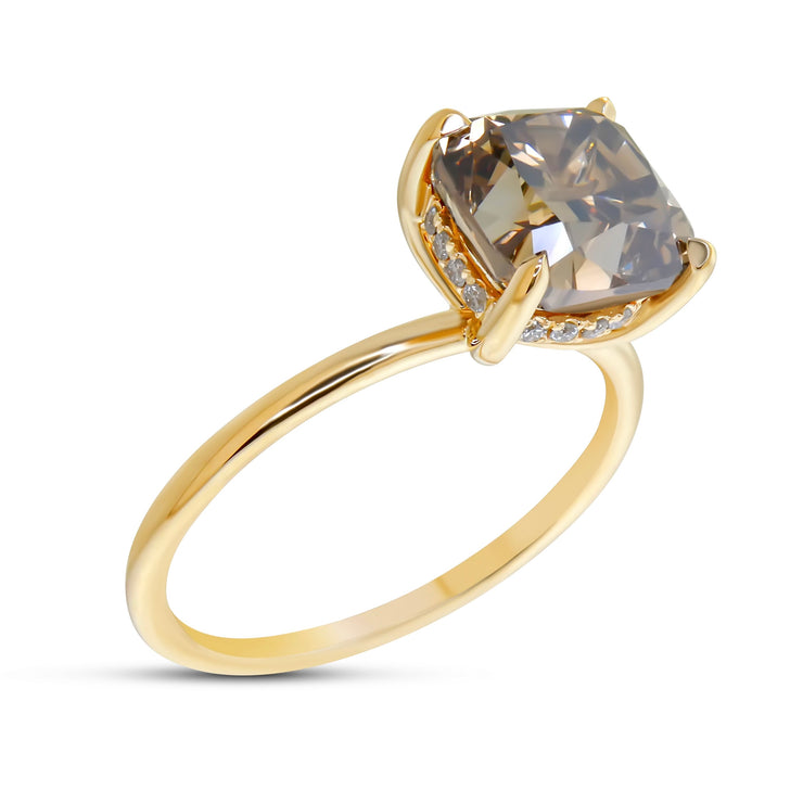 Alessia Champagine Diamond Ring With Hidden Halo - Yellow Gold- (3.04ct) White background side view