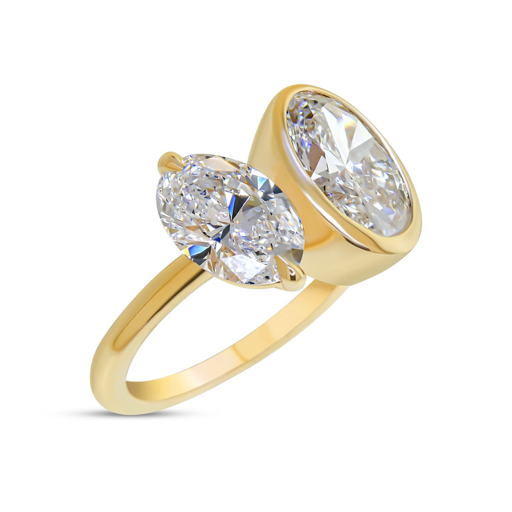 Toi Et Moi Oval Lab Diamond Engagement Ring - Yellow Gold - (3.52 ctw) 3/4 View