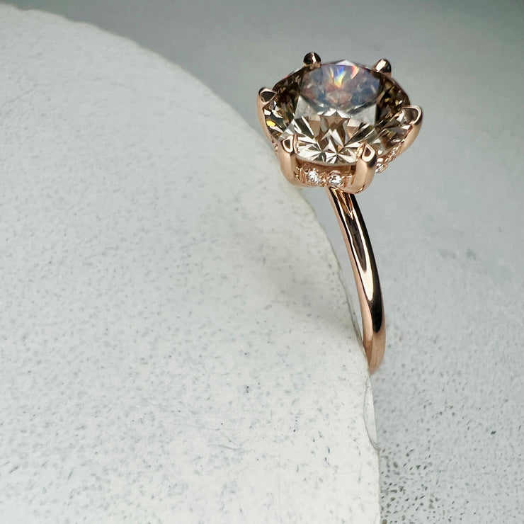 Gracie Champagne Diamond Ring With Hidden Halo - Rose Gold - (2.00ct) Side View