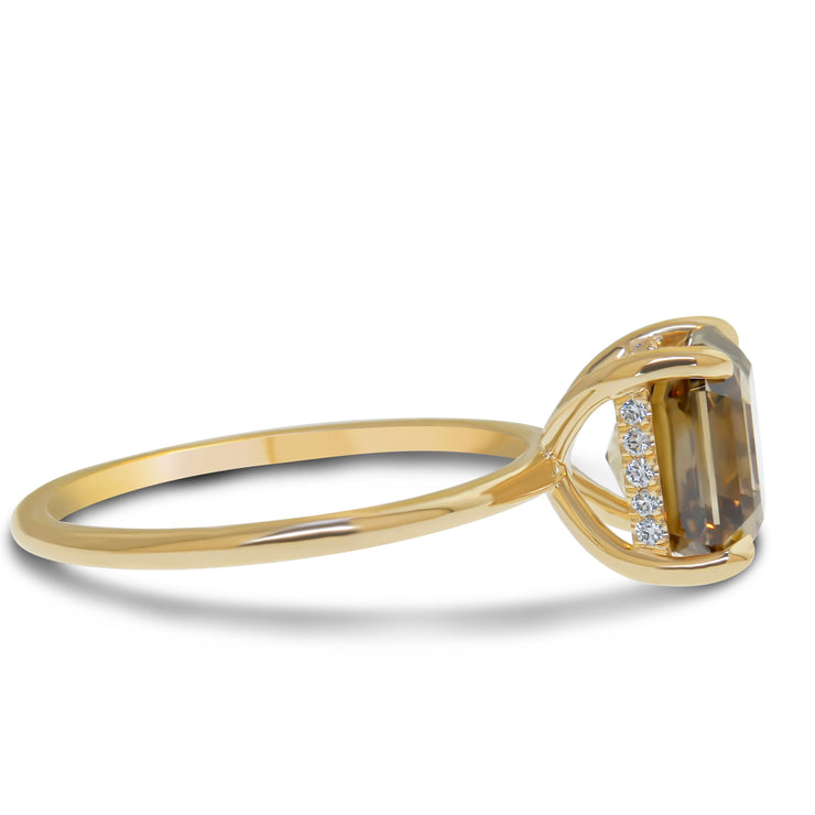 Alessia Champagne Diamond Ring With Hidden Halo - Yellow Gold- (3.16ct) White Background Side View