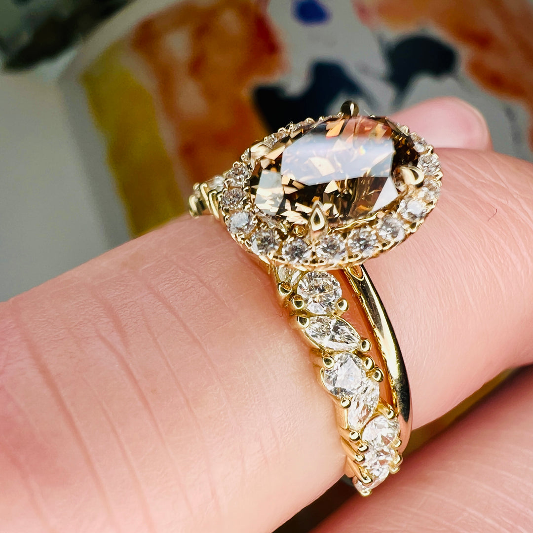 FIERCE 5.91 buy Ct. Champagne Diamond Octagon HALO Ring