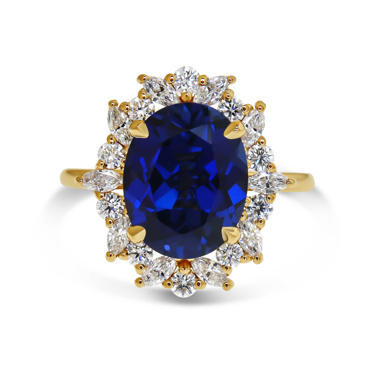 Unique Diamond Wreath Sapphire Ring with Marquise & Round Diamonds Engagement Ring