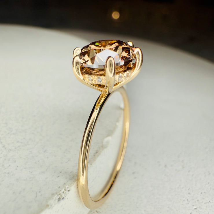 Gracie Champagne Diamond Ring With Hidden Halo - Yellow Gold - (2.05ct) - side view 