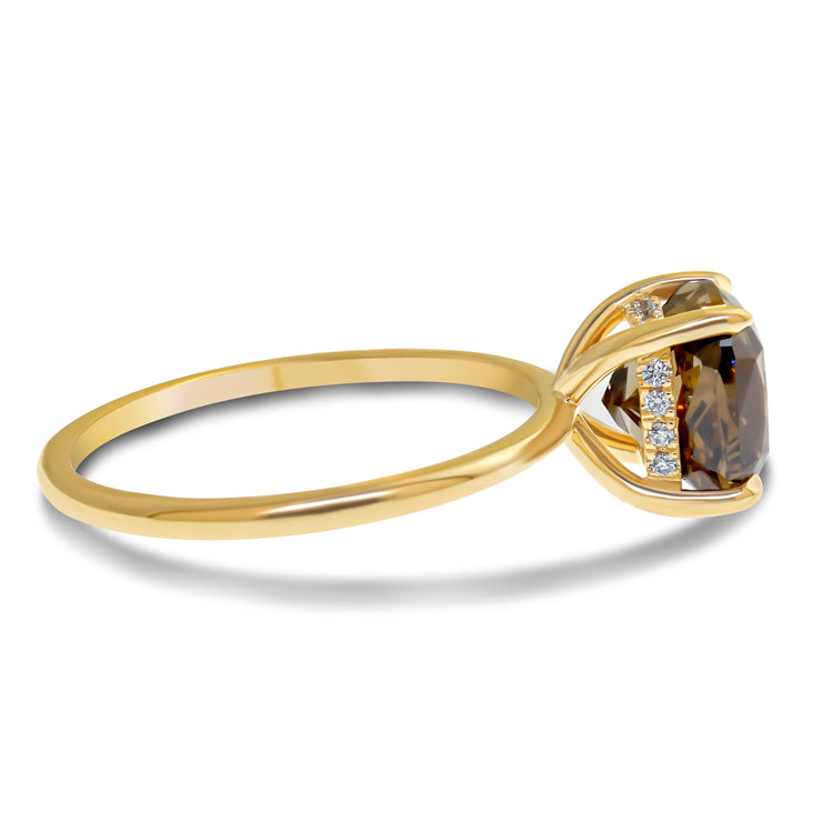 Alessia Champagine Diamond Ring With Hidden Halo - Yellow Gold- (3.04ct) White background side view