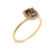 Emilia 1.02ct Natural Cushion-Cut Champagne Diamond Halo Engagement Ring Eco-Friendly 14k Yellow Gold 3/4 View