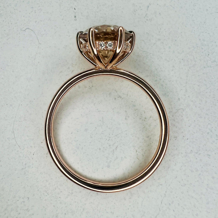 Gracie Champagne Diamond Ring With Hidden Halo - Rose Gold - (2.00ct) Profile View