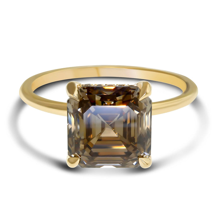 Alessia Champagne Diamond Ring With Hidden Halo - Yellow Gold- (3.16ct) White Background Alternative Front View