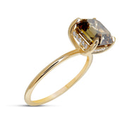 Alessia Champagne Diamond Ring With Hidden Halo - Yellow Gold- (3.16ct) White Background Profile View