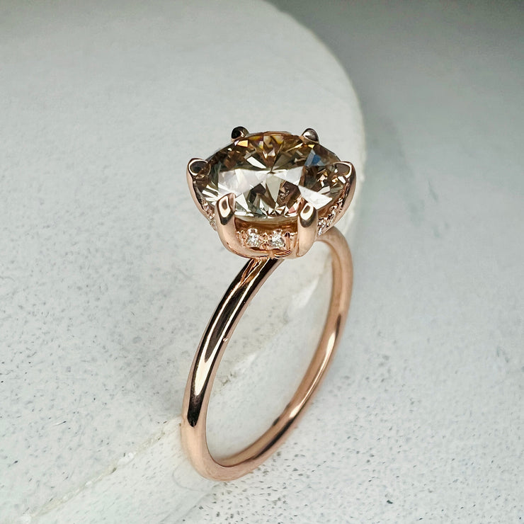 Gracie Champagne Diamond Ring With Hidden Halo - Rose Gold - (2.00ct) 3/4 view