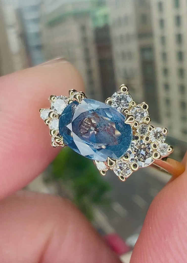 Video Of Astra Natural Blue Sapphire Asymmetrical Cluster Engagement Ring Success in NYC 5th Ave