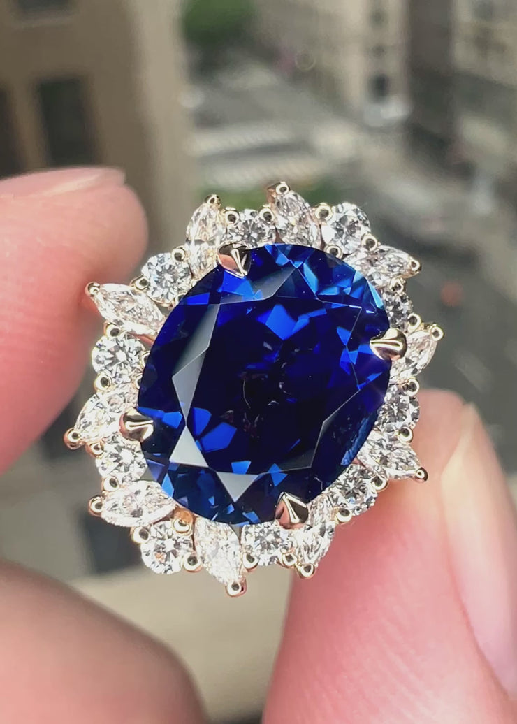 Unique Diamond Wreath Sapphire Ring with Marquise & Round Diamonds Engagement Ring Video