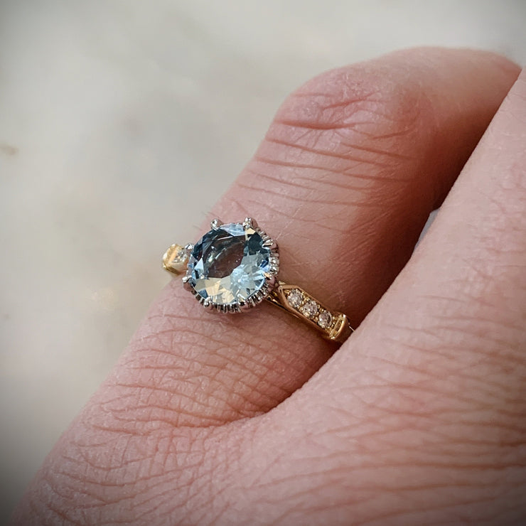 Aquamarine Engagement Ring, Emerald Cut Aquamarine & Diamond Ring, Large  Blue Stone Ring, 14k Gold Ring - Etsy