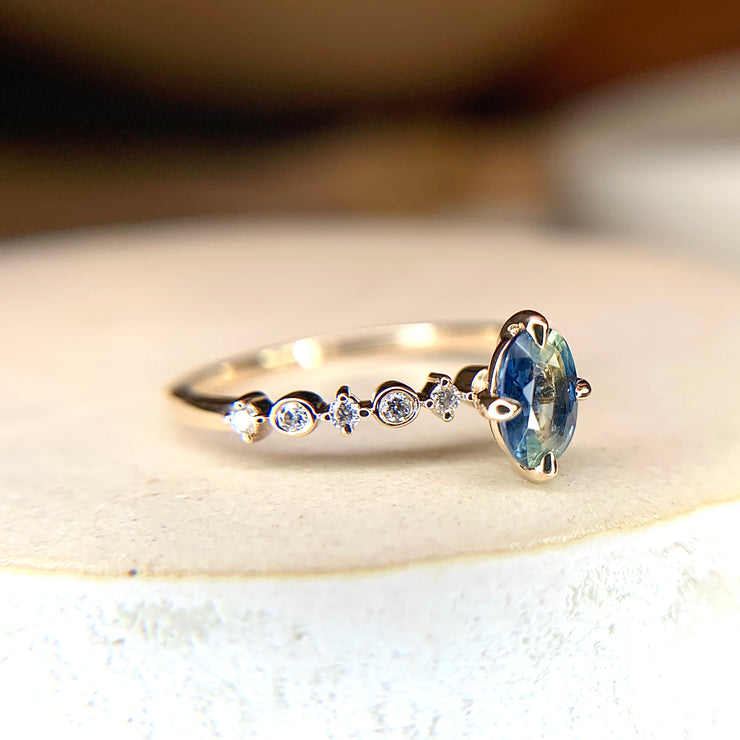 Custom Blue Green Sapphire Cluster Ring - Bario Neal