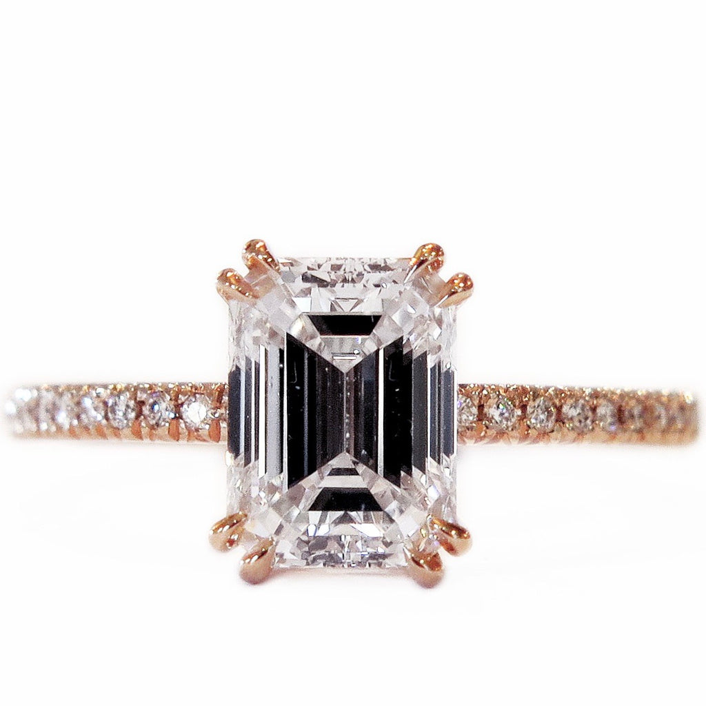 Micro pave emerald cut sale engagement rings