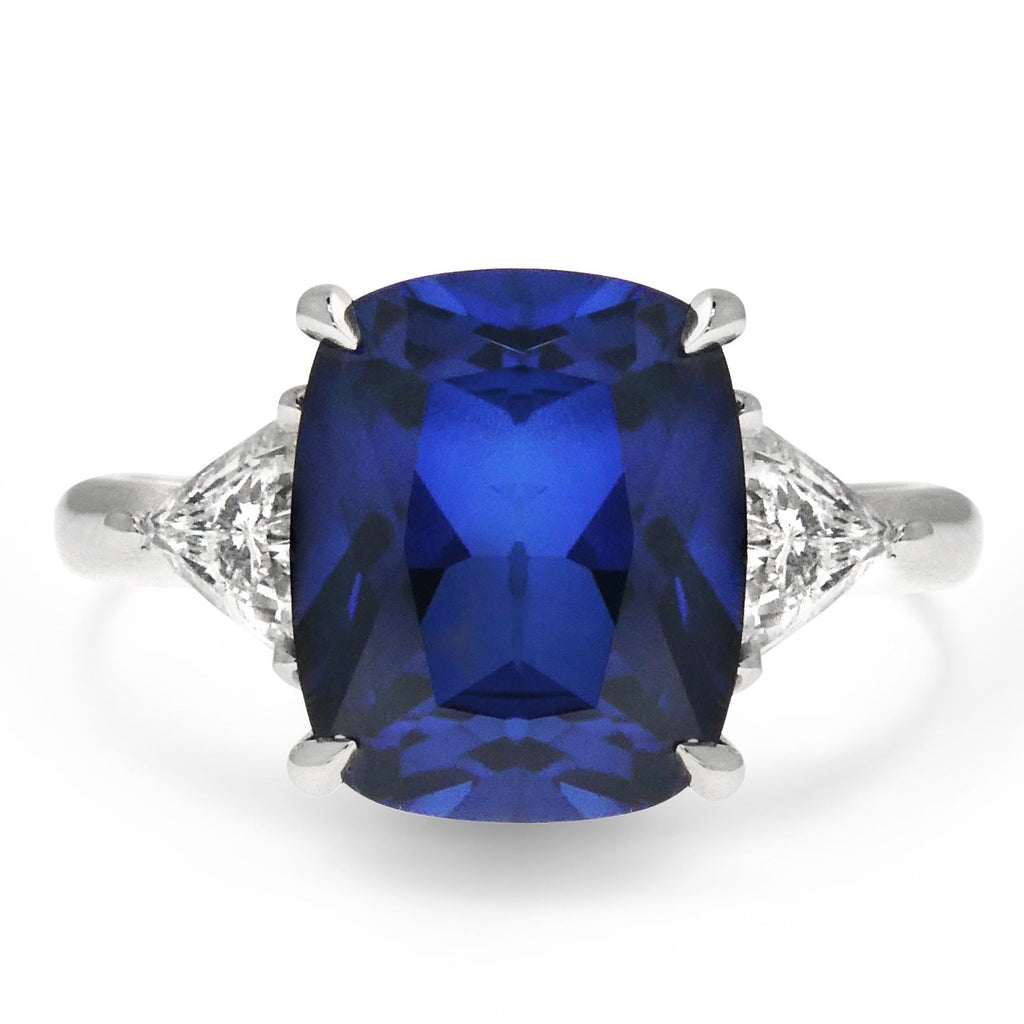 4.29 Carat Electric Blue Sapphire and Diamond Ring