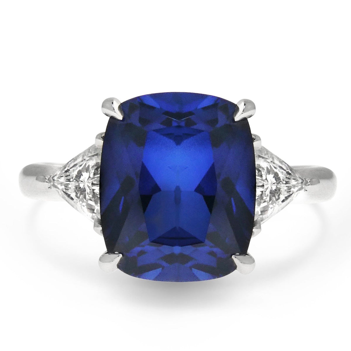 4 Carat Blue Sapphire Engagement Ring With Trillion Diamonds – Unique 